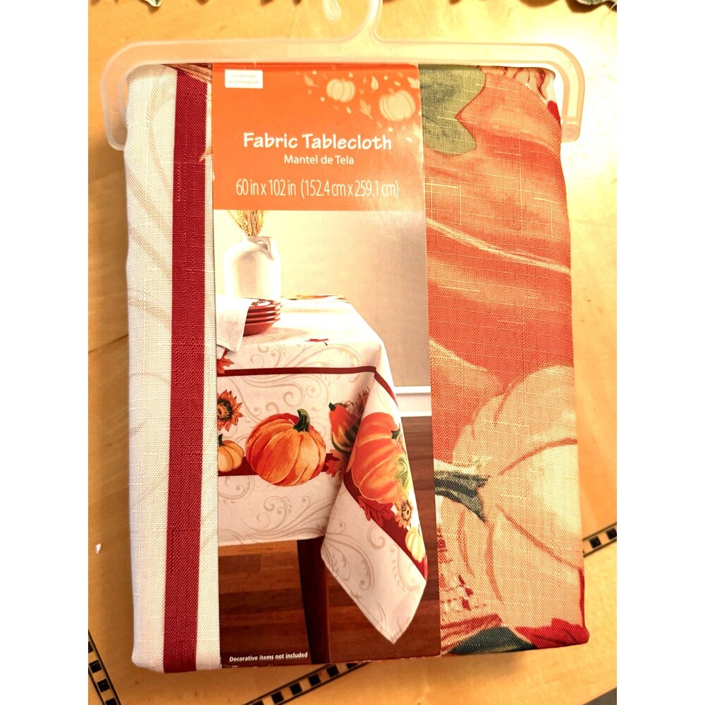 Harvest Cloth Fabric Tablecloth 60" X1 02" Pumpkins Gourds Leaves NEW